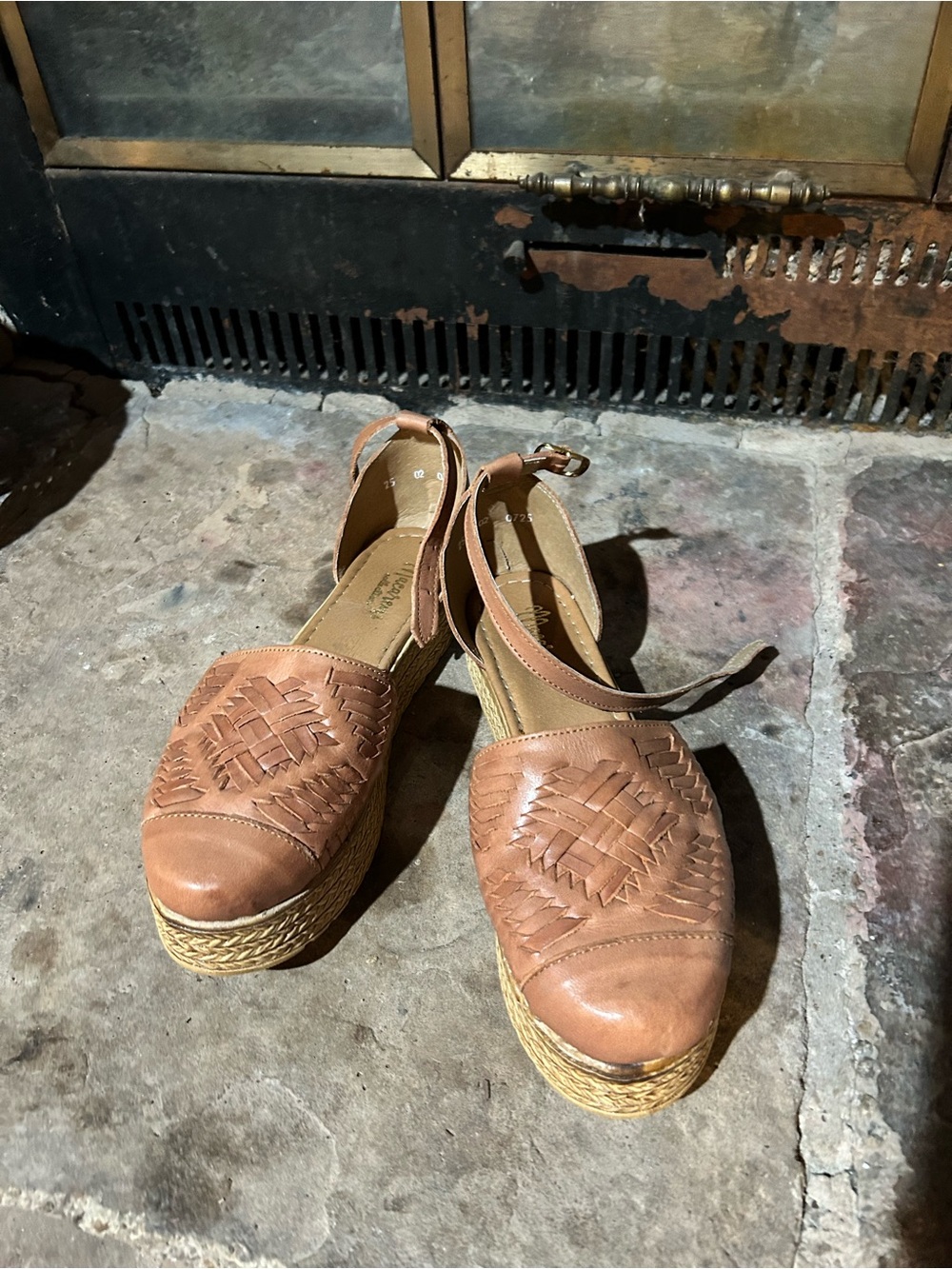 Woven Leather Espadrille Platform Sandals - Tan